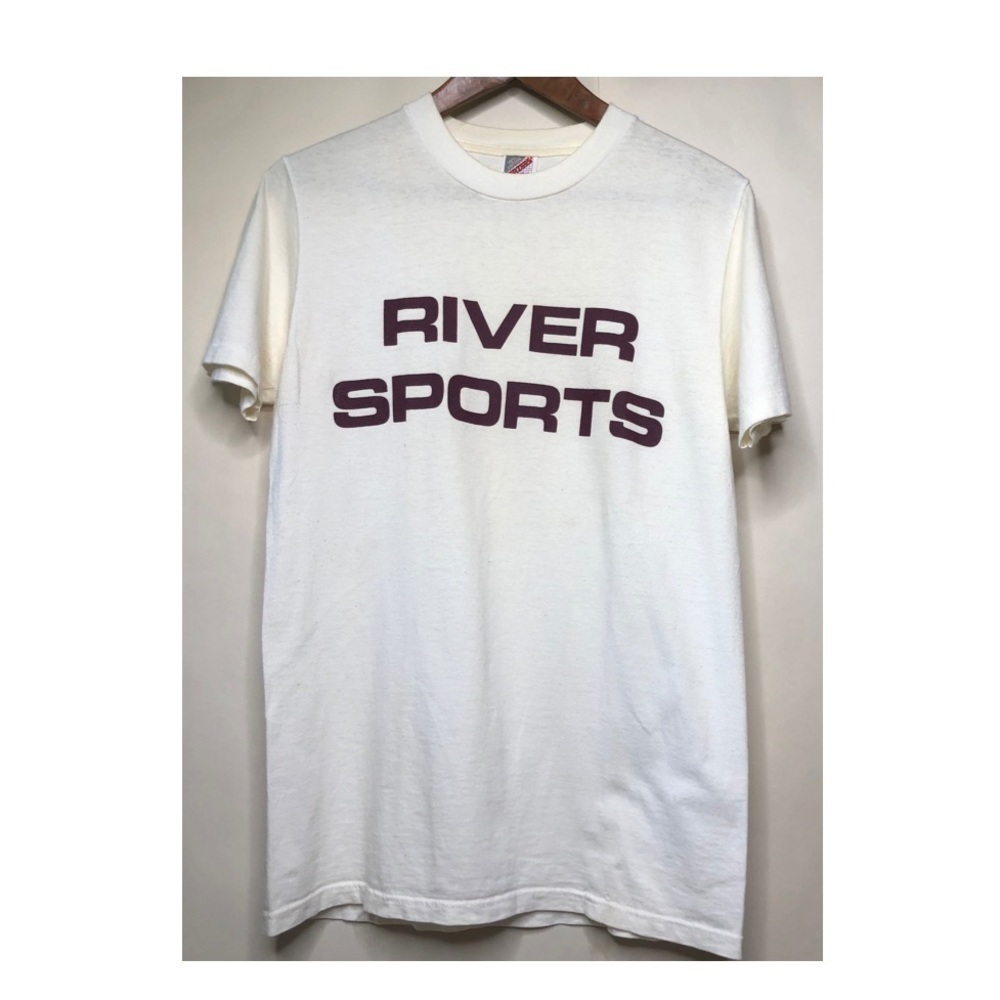 Vintage Jerzees ‘River Sports’ Tee Cream with Maroon Font Sz Sm